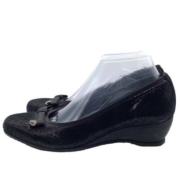 MUNRO AMERICAN 8W 8 Wide Randa Crosshatch Wedge Pump Heel Metallic Sparkle Black - Picture 4 of 11